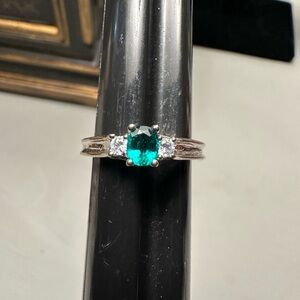 Elegant Silver and Green Gemstone Ring chrome diopside and white sapphire.